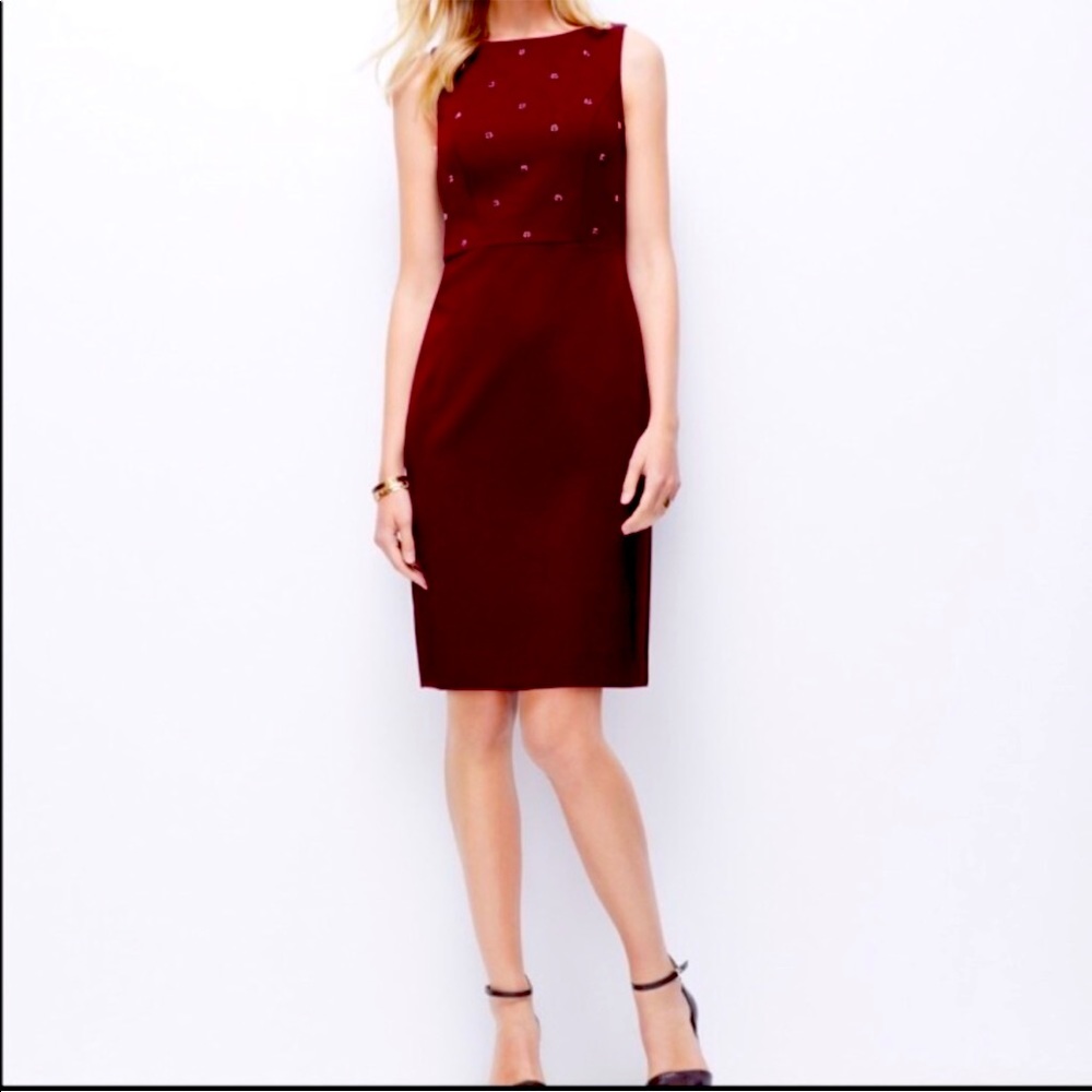 EUC Ann Taylor Burgundy Embellished Sheath Dress